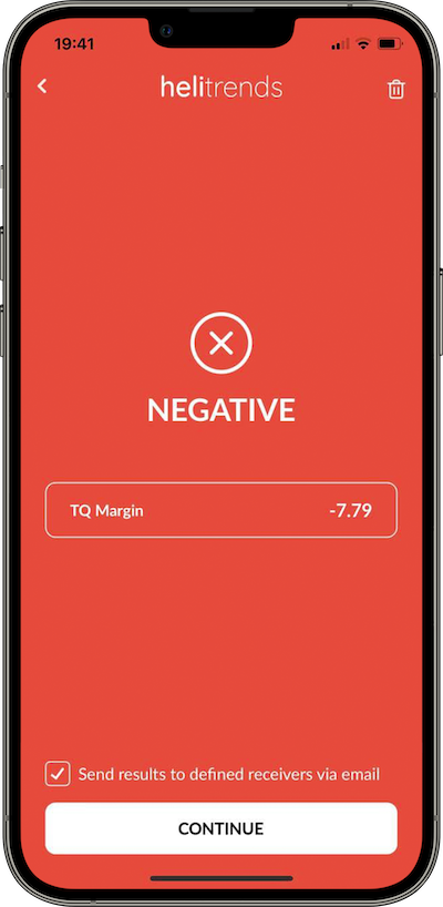 iPhone app screen containing negative power check result